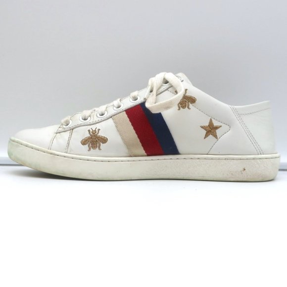 GUCCI ACE BEES & STARS EMBROIDERED SNEAKERS WHITE LEATHER SIZE 35.5 (Runs Large) - Picture 8 of 12